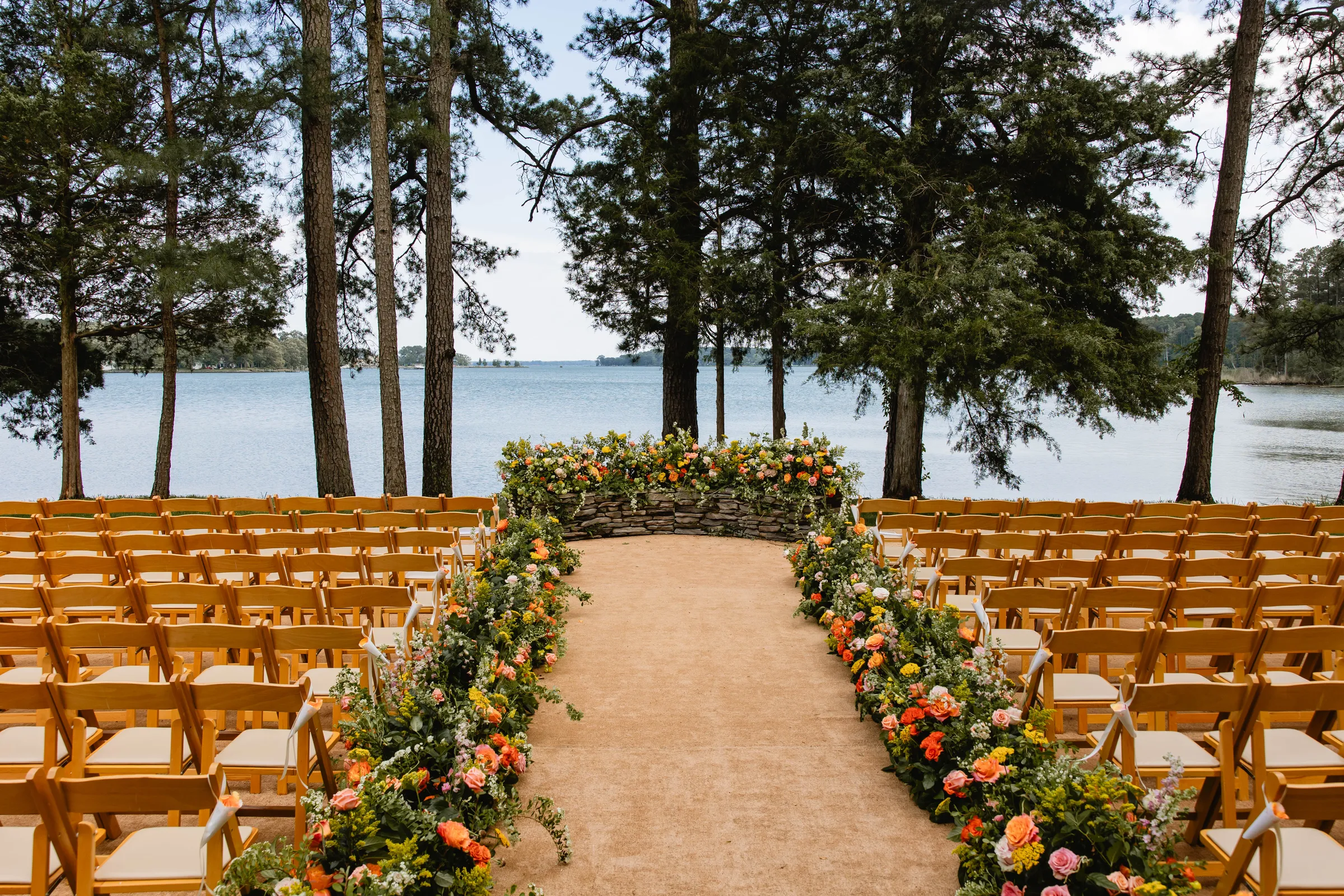 Lakeside Ceremony Aisle with Floral Arch