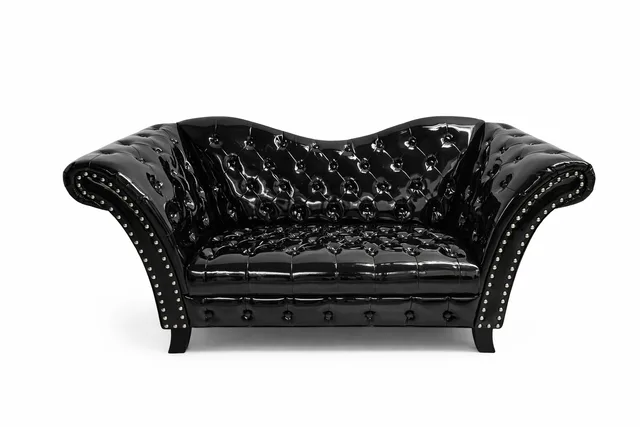 Black Vinyl Studded Loveseat