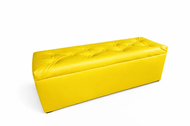 Yellow Leather Tuffted Bench