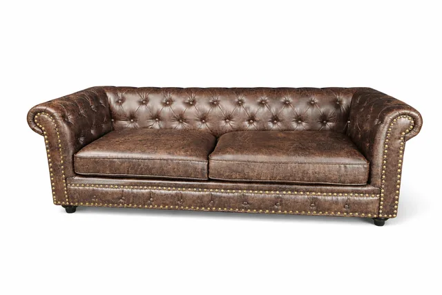 Brown Leather Tufted Couch