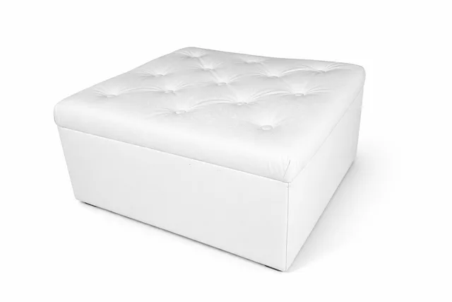 White Leather Tufted Square Ottoman