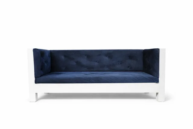 White Couch with Royal Blue Velvet