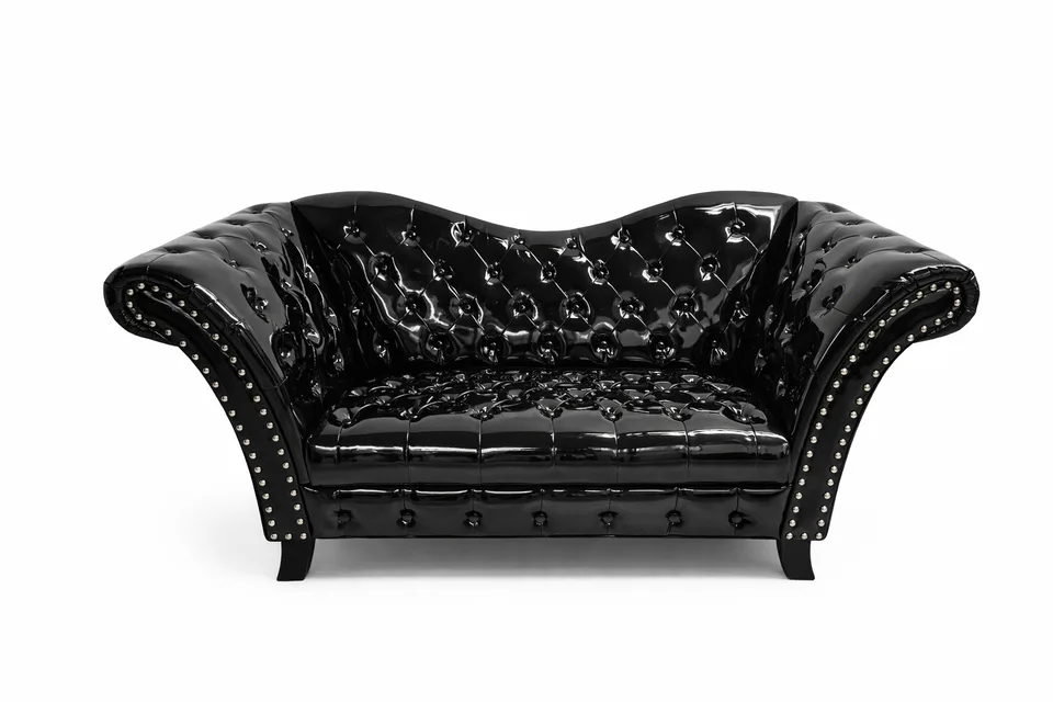 Black Vinyl Studded Loveseat