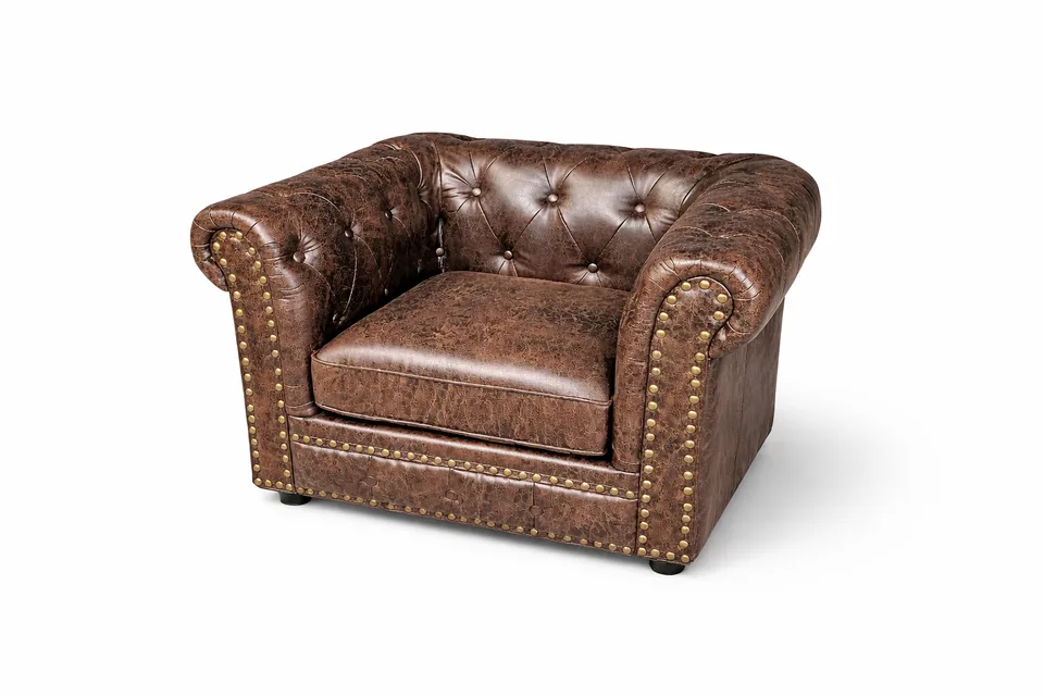 Brown Leather Tuffted Club Chair