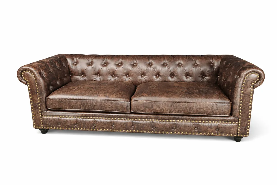 Brown Leather Tufted Couch
