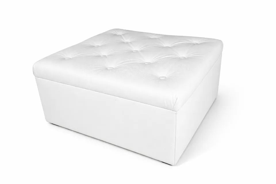 White Leather Tufted Square Ottoman