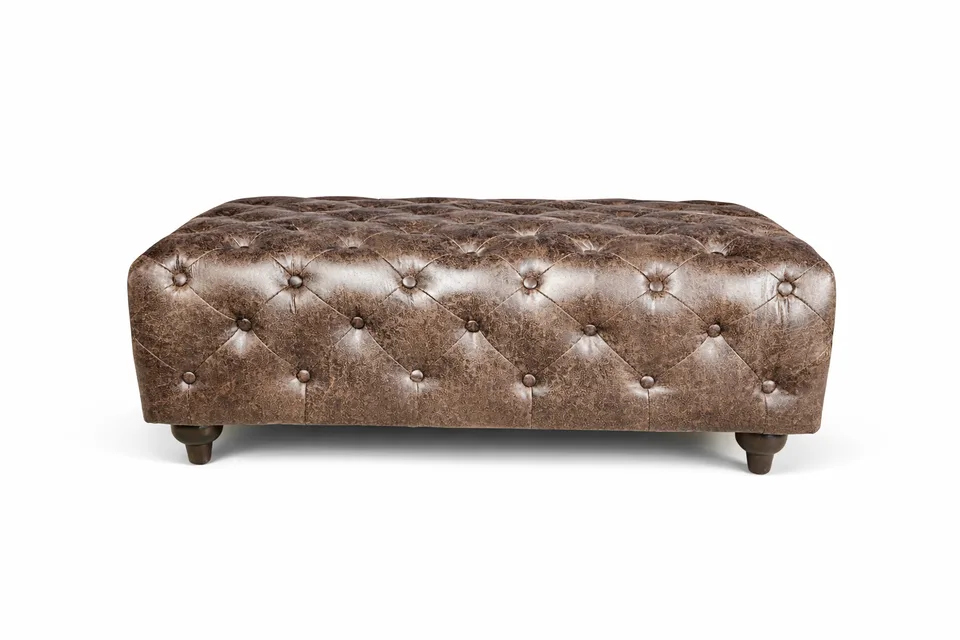 Brown Leather Tufted Bench